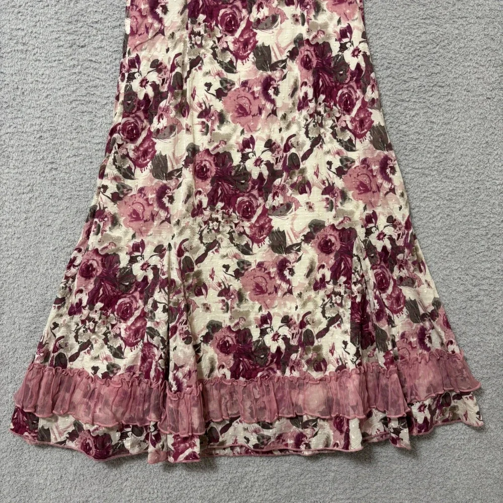 Fit & Flare Cotton Floral Midi Dress Ruffle Hem 12R Feminine Wedding Guest Party - Picture 9 of 12